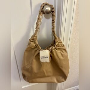 Ruched Shoulder Tote Bag in Camel
